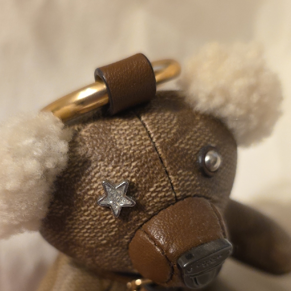 Coach Brown Teddy Bear Keychain with Gold Charm - Picture 5 of 5